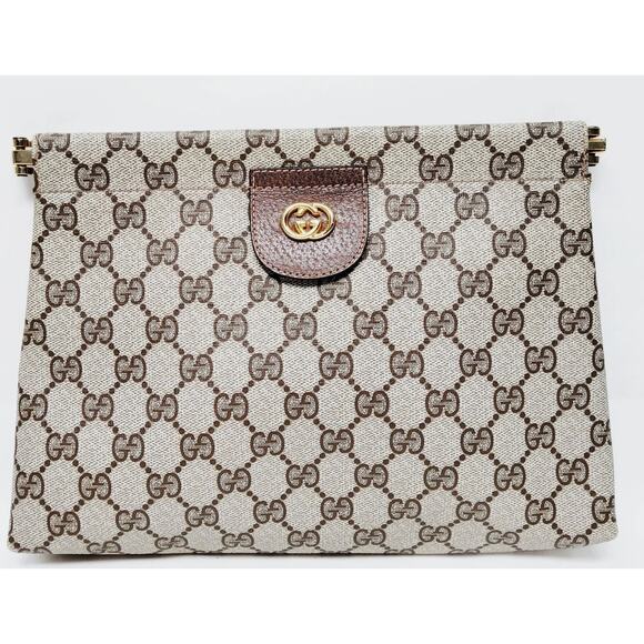 Vintage Gucci Clutch Bag Brown PVC - Picture 1 of 10